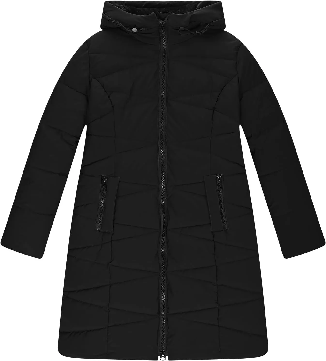 Ceboyel Women Zip Up Quilted Puffer Jackets Warm Winter Coats Long Sleeve Hooded Jacket Clothes Outerwear With Pockets