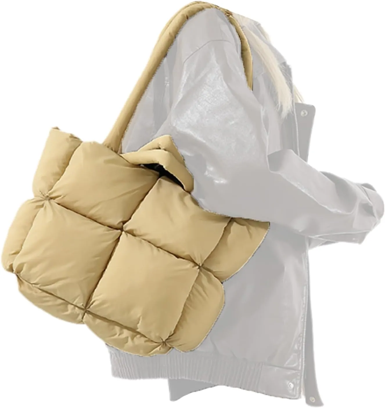 Checkered Puffer Tote Bag for Women, Bubble Quilted Hobo Large Movement Shoulder Bag Soft Cotton Handbag Square Puffy Satchel