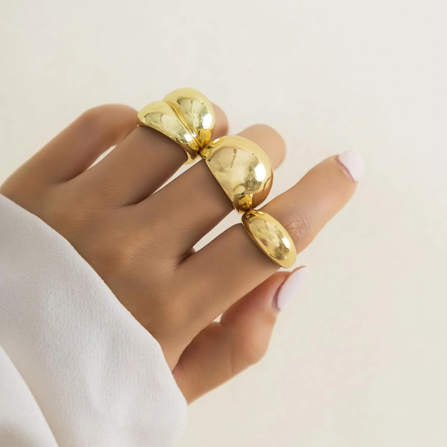 Chunky Gold Rings for Women Adjustable Silver Stacking Rings Open Dome Ring Trend Geometric Ring Minimalist Statement Finger Rings Jewelry
