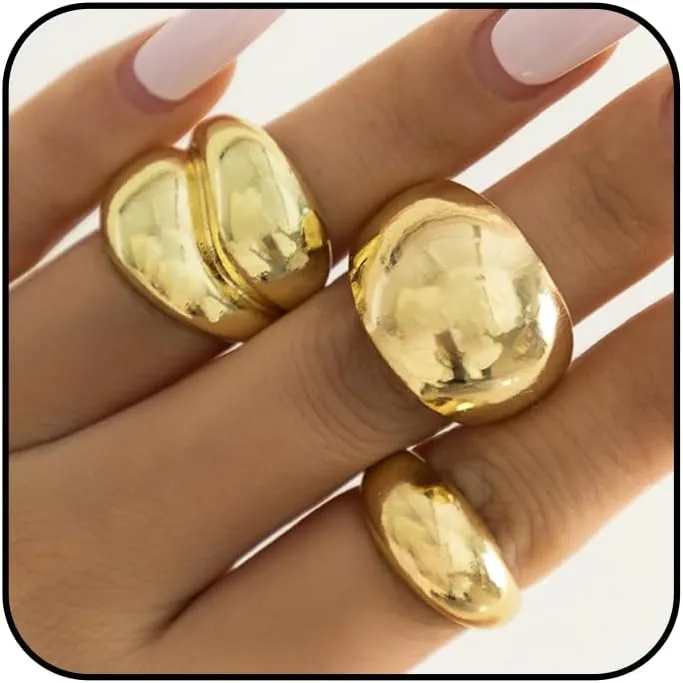 Chunky Gold Rings for Women Adjustable Silver Stacking Rings Open Dome Ring Trend Geometric Ring Minimalist Statement Finger Rings Jewelry