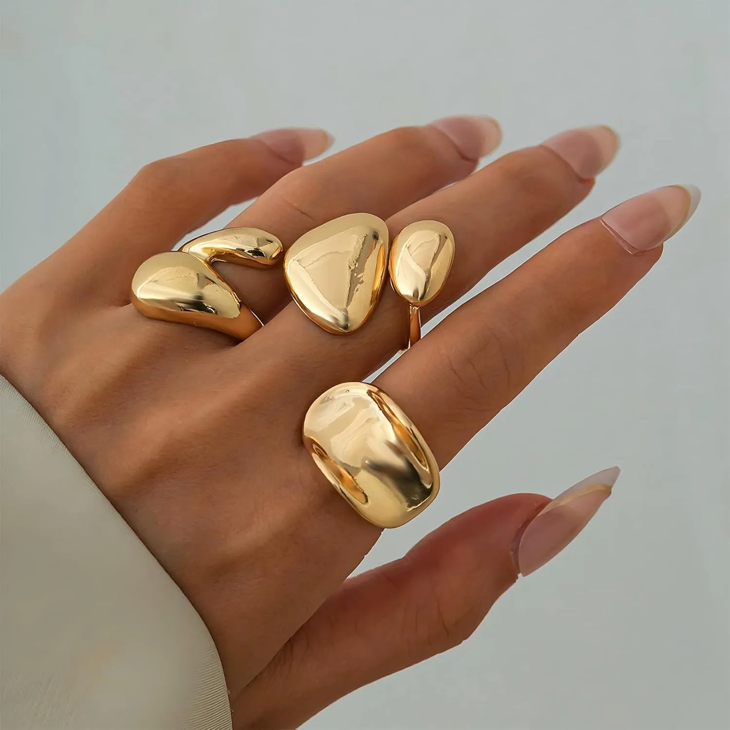 Chunky Rings for Women 3Pcs Gold Silver Stacking Ring Set Adjustable Open Irregular Geometric Stackable Rings Promise Statement Jewelry
