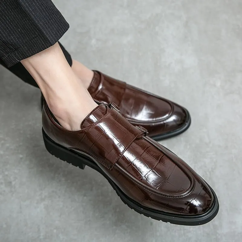 Comfort Orthopedic Slip-on Dress Shoes for Men's Classic Pu Leather Business Party Wedding Non Slip Block Heel Anti-Slip Casual Double Monk