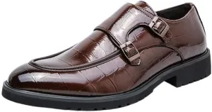 Comfort Orthopedic Slip-on Dress Shoes for Men's Classic Pu Leather Business Party Wedding Non Slip Block Heel Anti-Slip Casual Double Monk