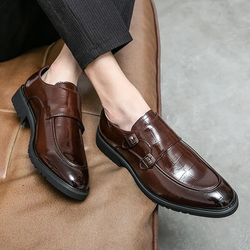 Comfort Orthopedic Slip-on Dress Shoes for Men's Classic Pu Leather Business Party Wedding Non Slip Block Heel Anti-Slip Casual Double Monk