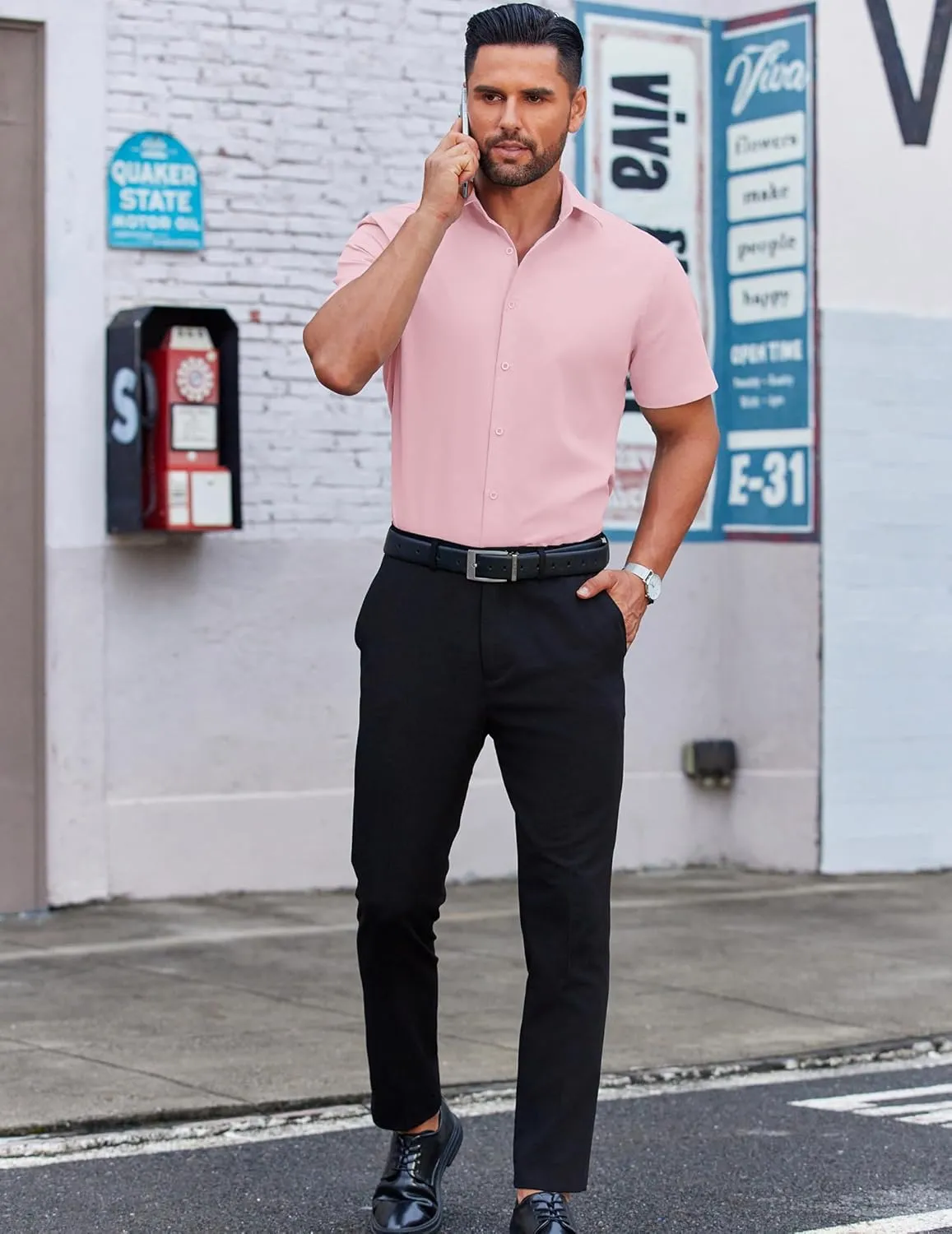 COOFANDY Men's Casual Short Sleeve Button Down Shirts Untucked Dress Shirts Wrinkle Free Summer Wedding Shirts Solid