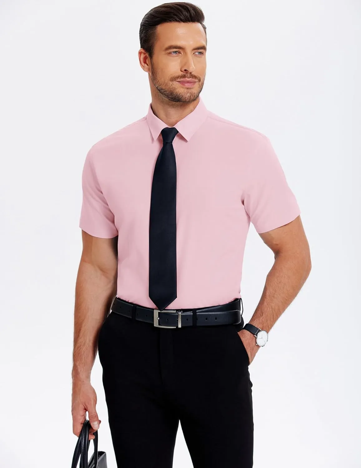 COOFANDY Men's Casual Short Sleeve Button Down Shirts Untucked Dress Shirts Wrinkle Free Summer Wedding Shirts Solid