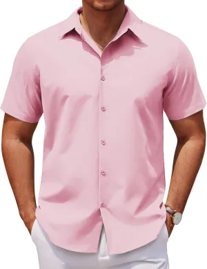 COOFANDY Men's Casual Short Sleeve Button Down Shirts Untucked Dress Shirts Wrinkle Free Summer Wedding Shirts Solid