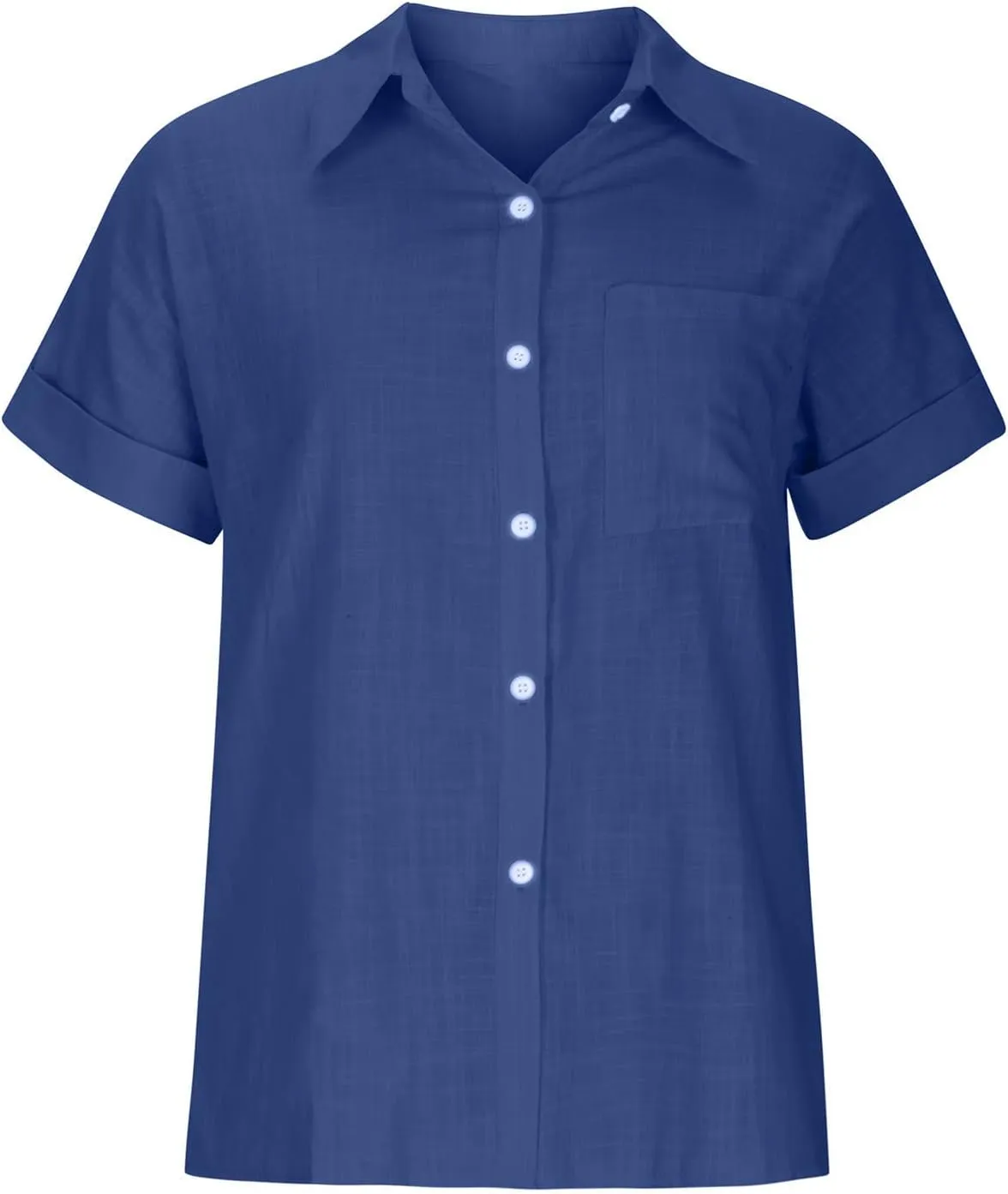 Cotton Linen Button Down Shirts for Women V Neck Collared Blouse Short Sleeve Business Work Tops Summer Gauze Shirt