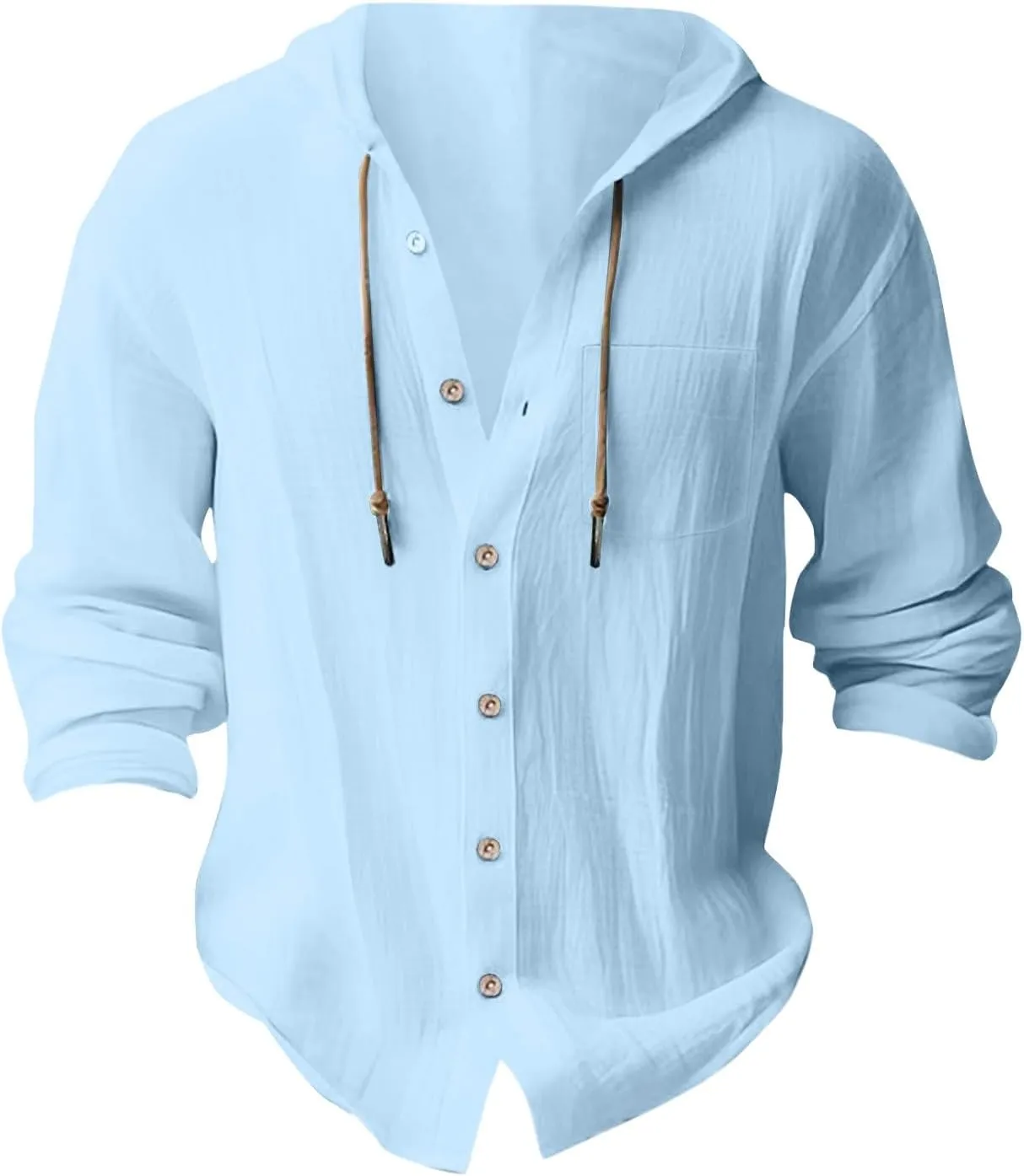 Cotton Linen Shirts for Men 2025 Summer Buttom Down Drawstring Flowy Baggy Hooded Tshirts Comfy Loose Relaxed Fit Top