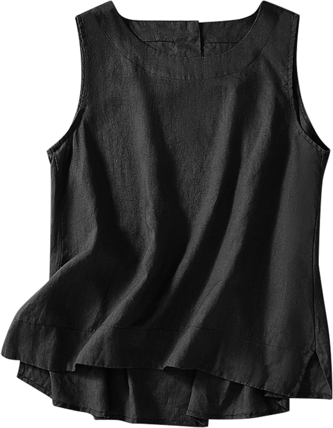 Cotton Linen Tank Tops for Women Crew Neck Tunic Top 2025 Summer Vacation Lounge Tees Loose Fit Blouse