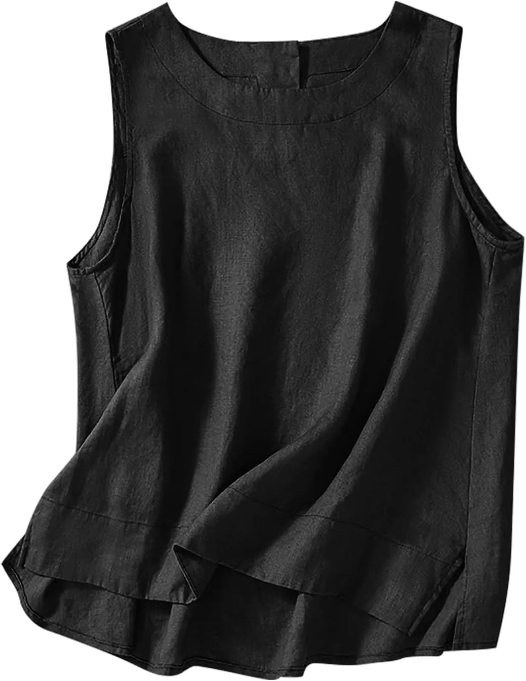 Cotton Linen Tank Tops for Women Crew Neck Tunic Top 2025 Summer Vacation Lounge Tees Loose Fit Blouse