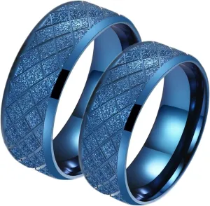 Couples Rings Promise Rings, Stainless Steel Couples Matching Rings Set Comfort Fit Blue Matte Ring 8mm