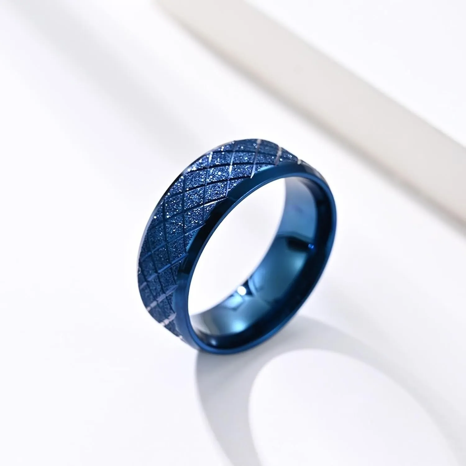 Couples Rings Promise Rings, Stainless Steel Couples Matching Rings Set Comfort Fit Blue Matte Ring 8mm