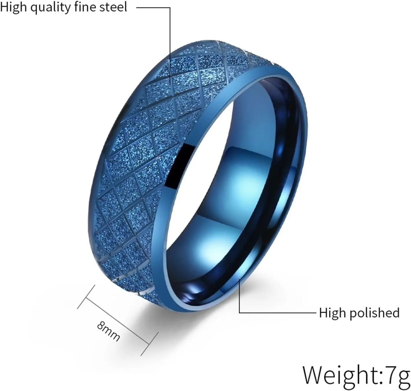 Couples Rings Promise Rings, Stainless Steel Couples Matching Rings Set Comfort Fit Blue Matte Ring 8mm
