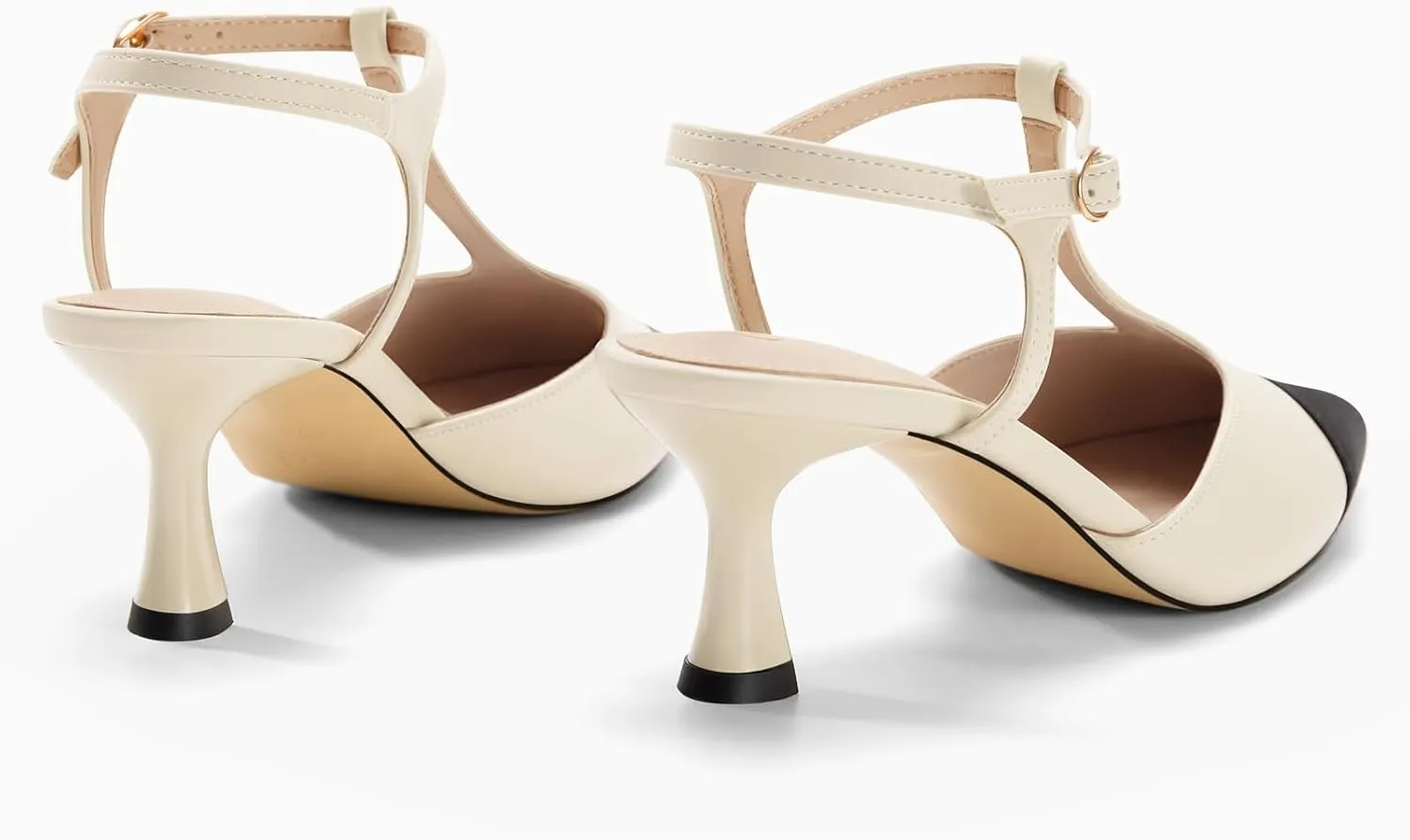 Coutgo Womens Kitten Heels Slingback Pumps Closed Pointed Toe Two Tone Ankle T Strap Office Dress Shoes