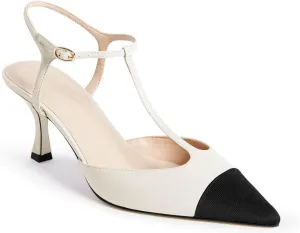 Coutgo Womens Kitten Heels Slingback Pumps Closed Pointed Toe Two Tone Ankle T Strap Office Dress Shoes