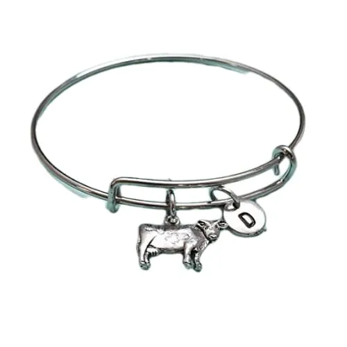 Cow bangle, cow charm bracelet, expandable bangle, charm bangle, personalized bracelet, initial bracelet, monogram