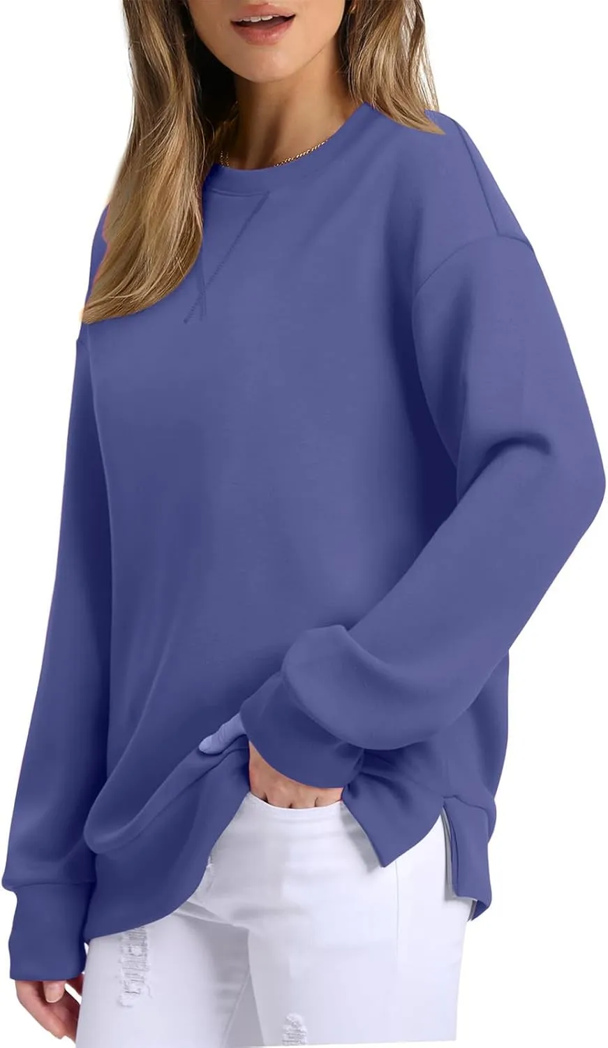 Crewneck Sweatshirts for Women Trendy 2024 Solid Color Pullover Tops Long Sleeve Sweatshirt Tunic Fall Winter Clothes