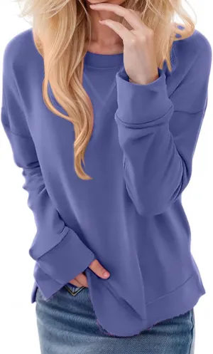 Crewneck Sweatshirts for Women Trendy 2024 Solid Color Pullover Tops Long Sleeve Sweatshirt Tunic Fall Winter Clothes