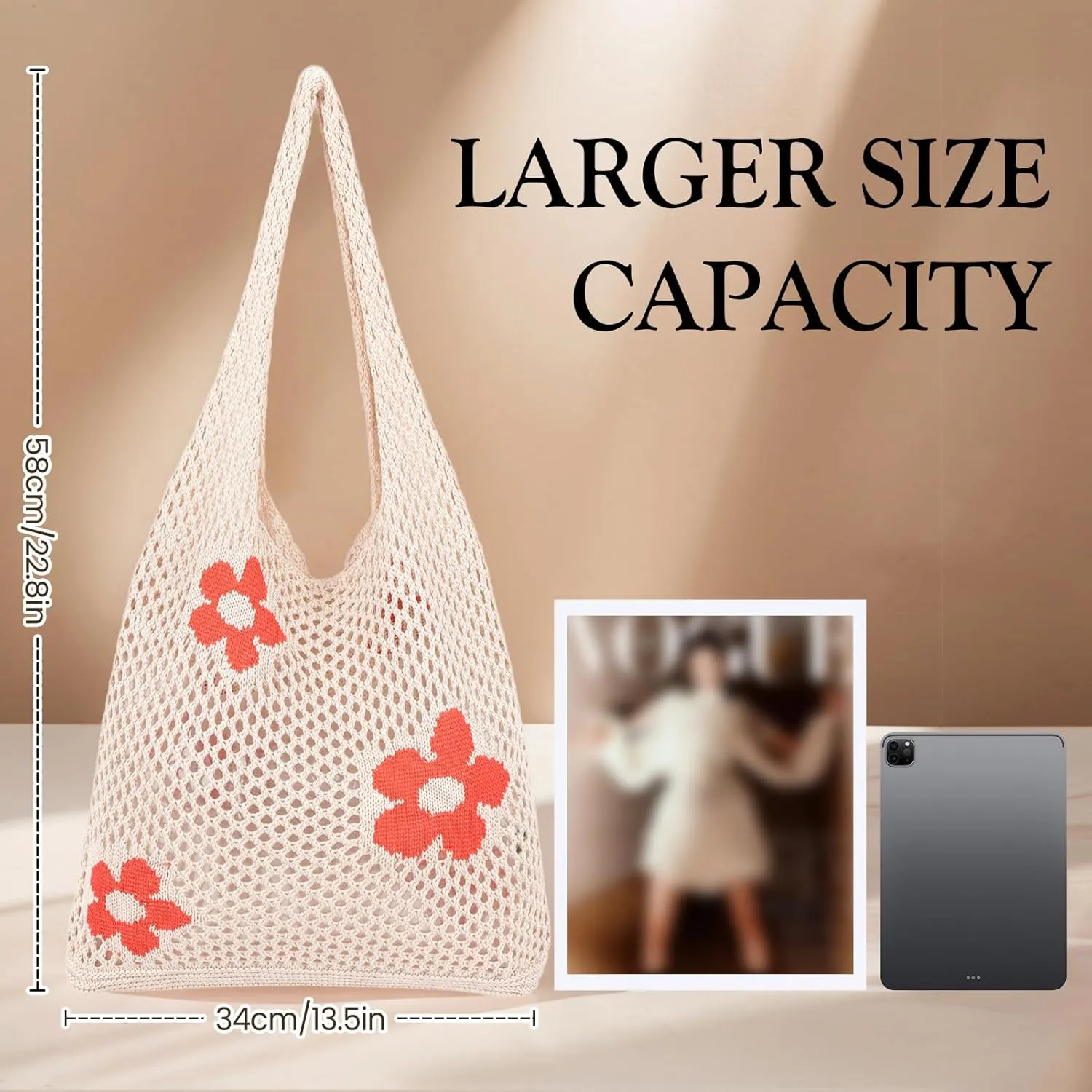 Crochet Beach Bag Hobo Tote for Women Summer Vacation Shoulder Bag Soft Woven Purses for Shopping Travel Y2k Mesh Bags
