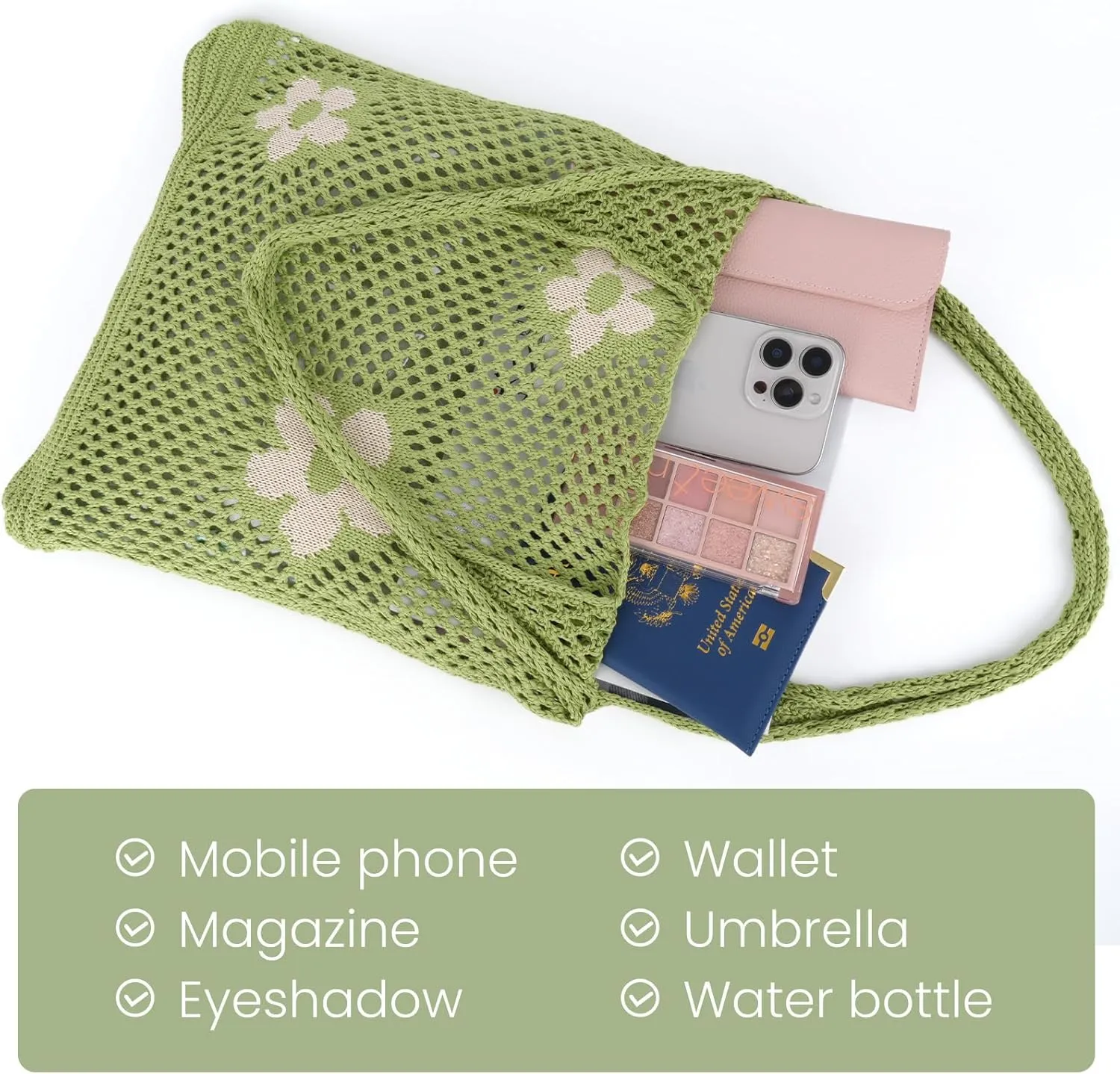 Crochet Beach Bag Hobo Tote for Women Summer Vacation Shoulder Bag Soft Woven Purses for Shopping Travel Y2k Mesh Bags