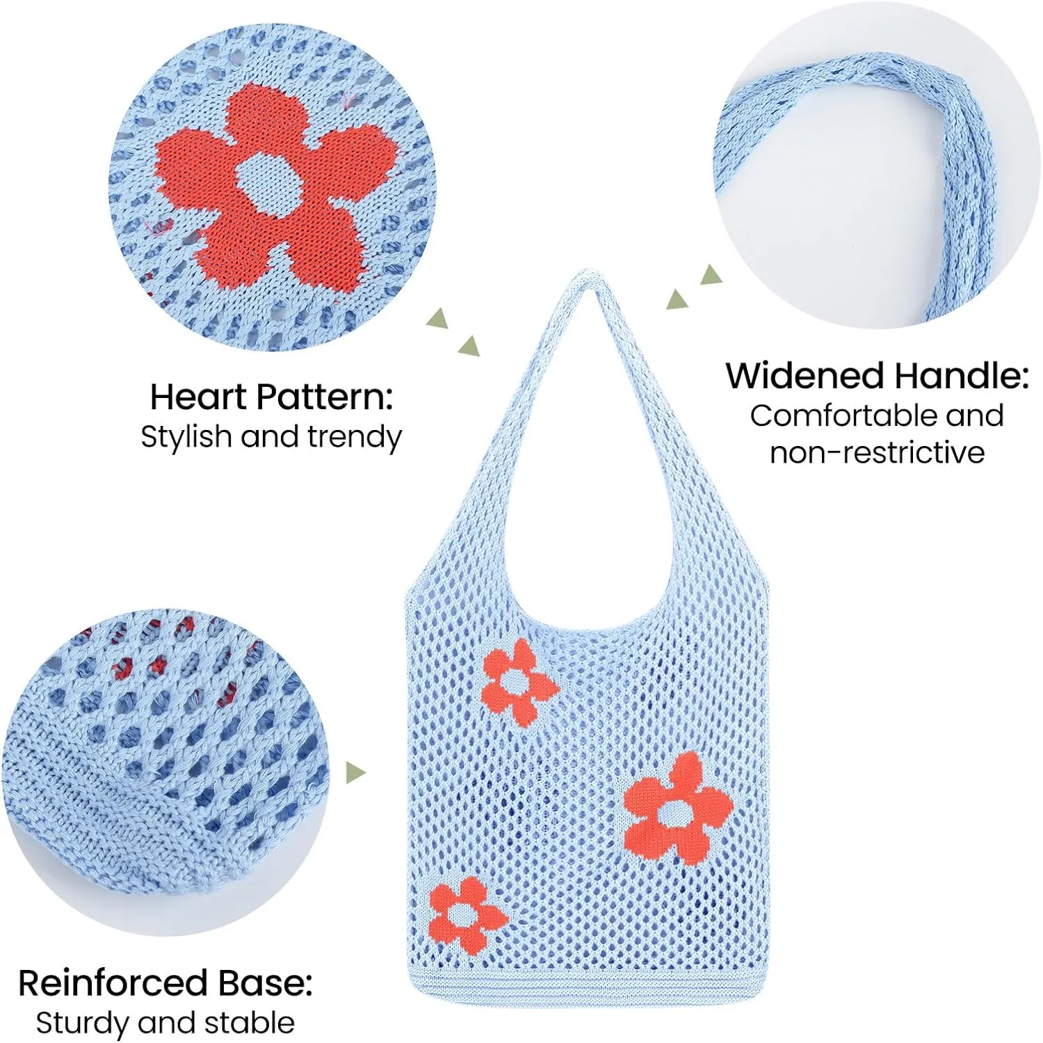 Crochet Beach Bag Hobo Tote for Women Summer Vacation Shoulder Bag Soft Woven Purses for Shopping Travel Y2k Mesh Bags