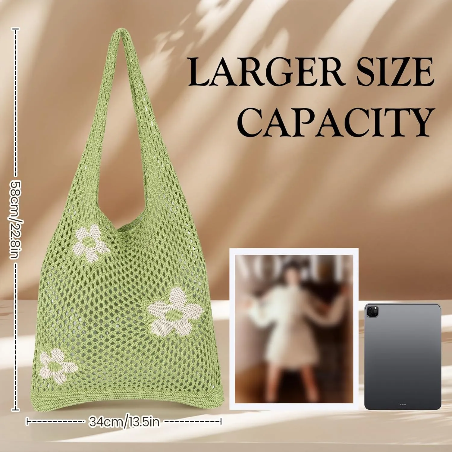 Crochet Beach Bag Hobo Tote for Women Summer Vacation Shoulder Bag Soft Woven Purses for Shopping Travel Y2k Mesh Bags