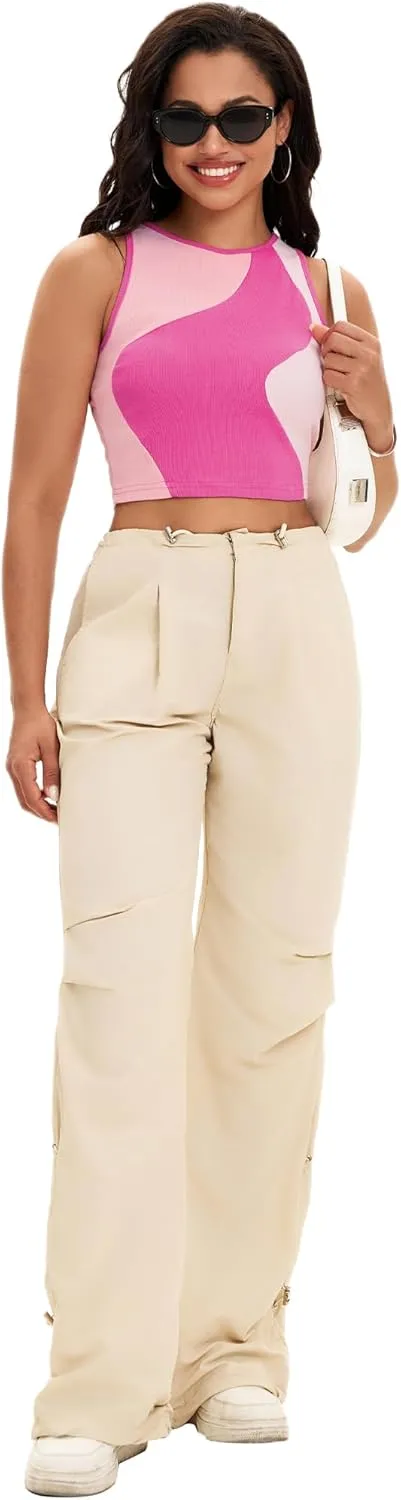 Cropped Tank Tops for Women Summer Color Block Ribbed Sleeveless Tops Basic Casual Going Out Tops