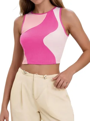 Cropped Tank Tops for Women Summer Color Block Ribbed Sleeveless Tops Basic Casual Going Out Tops