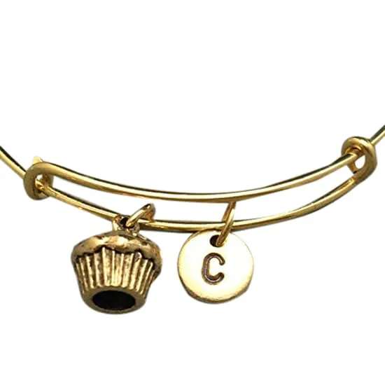 Cupcake bangle, cupcake charm bracelet, expandable bangle, charm bangle, personalized bracelet, initial bracelet, monogram