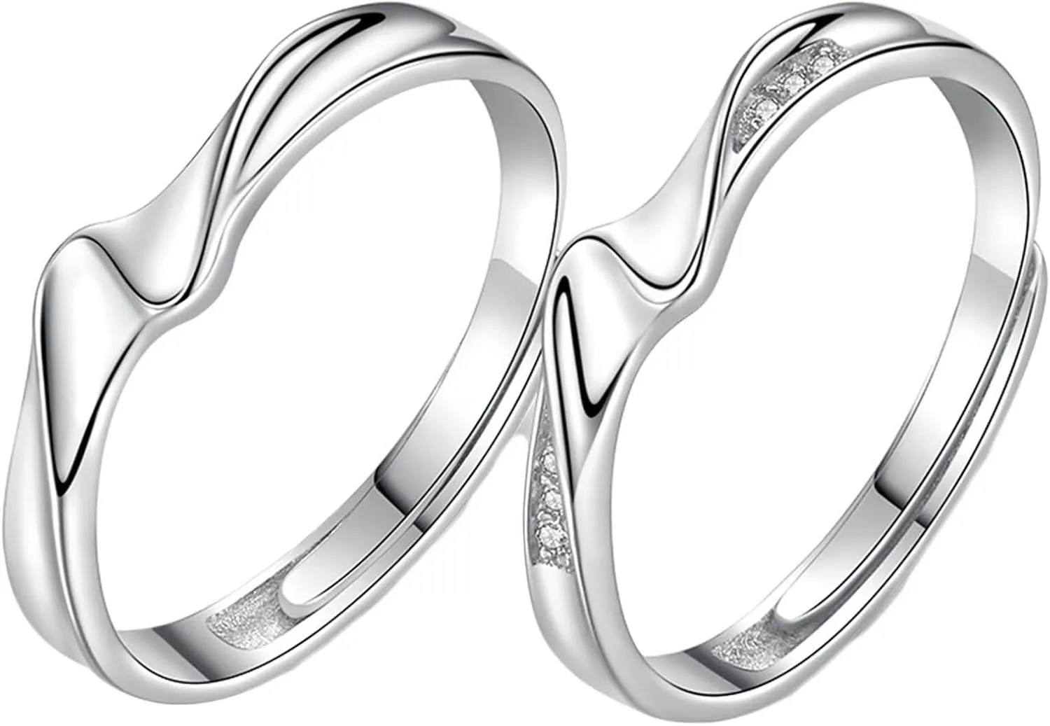 Customize Promise Rings Marriage Rings for Women and Men,Wedding Rings Sterling Silver Adjustable for Couple,Round with Geometric Rings Silver