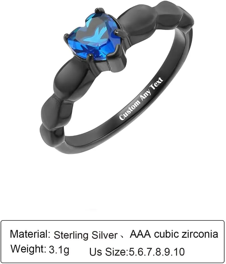 Customized Couple Name Rings Unique Personalized Couples Promise Rings for Him and Her Set Blue and Black Matching CZ Engagement Rings for Couples Emerald Green Wedding Ring Set for Men and Women