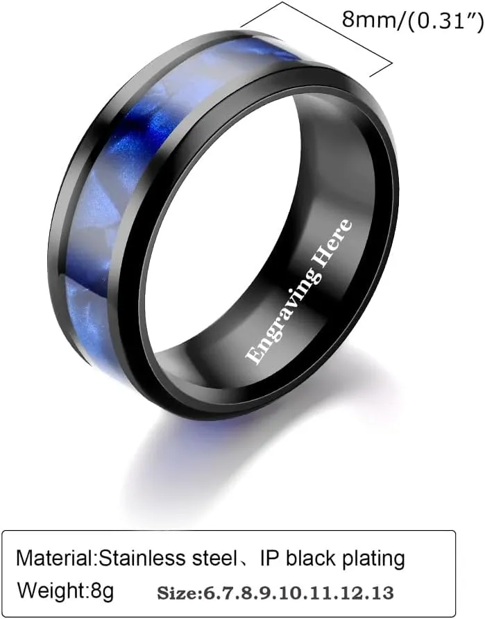 Customized Couple Name Rings Unique Personalized Couples Promise Rings for Him and Her Set Blue and Black Matching CZ Engagement Rings for Couples Emerald Green Wedding Ring Set for Men and Women