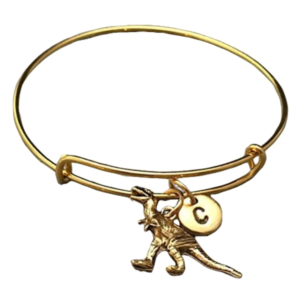 Dinosaur bangle, dinosaur charm bracelet, expandable bangle, charm bangle, personalized bracelet, initial bracelet, monogram