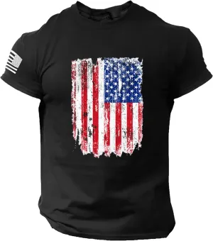 Distressed American Flag Men T Shirt Men's 4th of July T-Shirt USA Flag Patriotic Short Sleeve Tshirt Crewneck Blouse