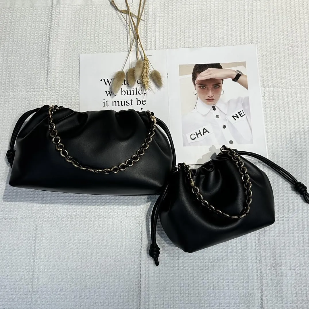 Drawstring Hobo Purse for Women,pleated Vegan Leather crossbody bag, Soft Cloud shoulder bag with chain,handbag