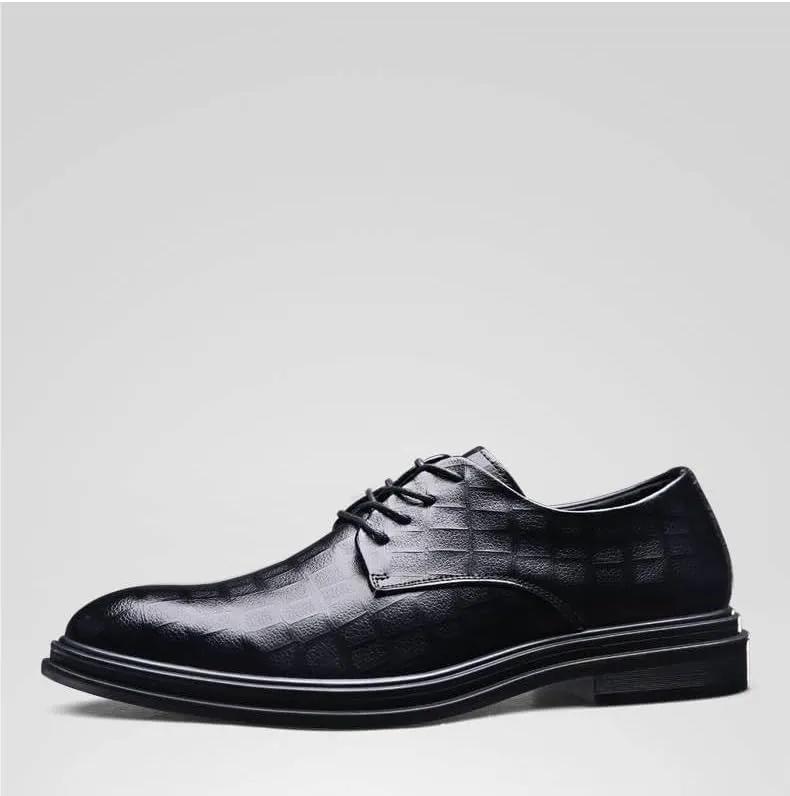 Dress Formal Shoes for Men Lace Up Pointed Toe Vegan Leather Plaid Derby Shoes Anti-Slip Slip Resistant Block Heel Non Slip Rubber Sole Business