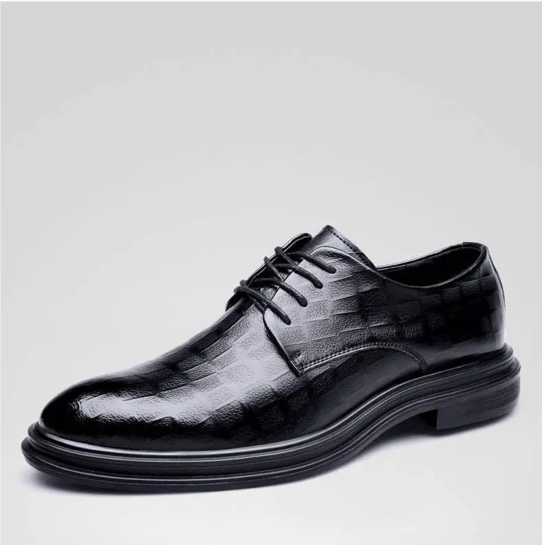 Dress Formal Shoes for Men Lace Up Pointed Toe Vegan Leather Plaid Derby Shoes Anti-Slip Slip Resistant Block Heel Non Slip Rubber Sole Business