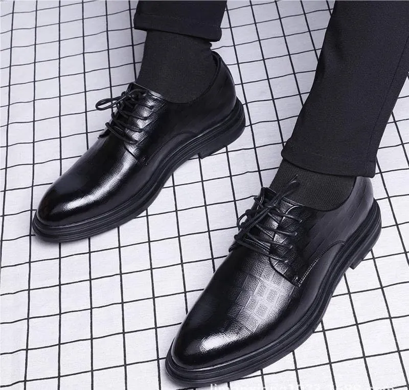 Dress Formal Shoes for Men Lace Up Pointed Toe Vegan Leather Plaid Derby Shoes Anti-Slip Slip Resistant Block Heel Non Slip Rubber Sole Business