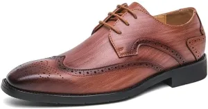 Dress Formal Shoes for Men Lace Up Square Toe Brogue Embossed Wingtips Derby Shoes Vegan Leather Non Slip Anti-Slip Rubber Sole Wedding