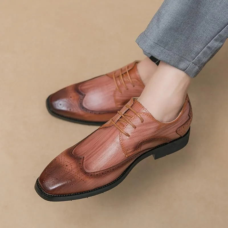 Dress Formal Shoes for Men Lace Up Square Toe Brogue Embossed Wingtips Derby Shoes Vegan Leather Non Slip Anti-Slip Rubber Sole Wedding