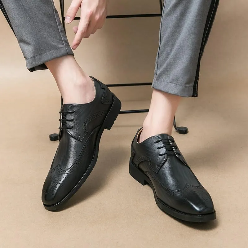 Dress Formal Shoes for Men Lace Up Square Toe Brogue Embossed Wingtips Derby Shoes Vegan Leather Non Slip Anti-Slip Rubber Sole Wedding