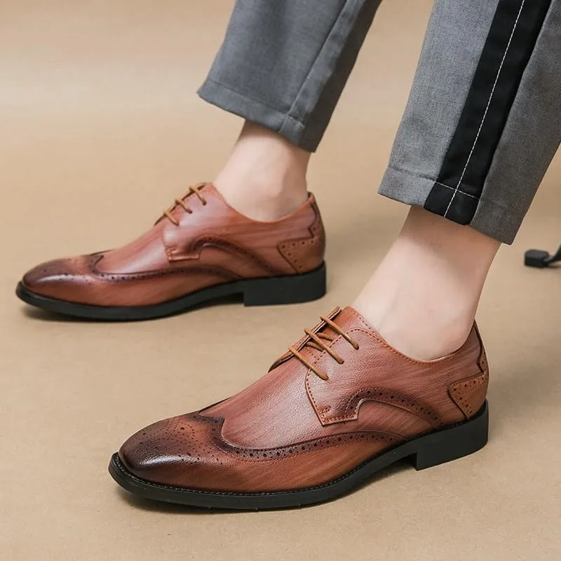Dress Formal Shoes for Men Lace Up Square Toe Brogue Embossed Wingtips Derby Shoes Vegan Leather Non Slip Anti-Slip Rubber Sole Wedding
