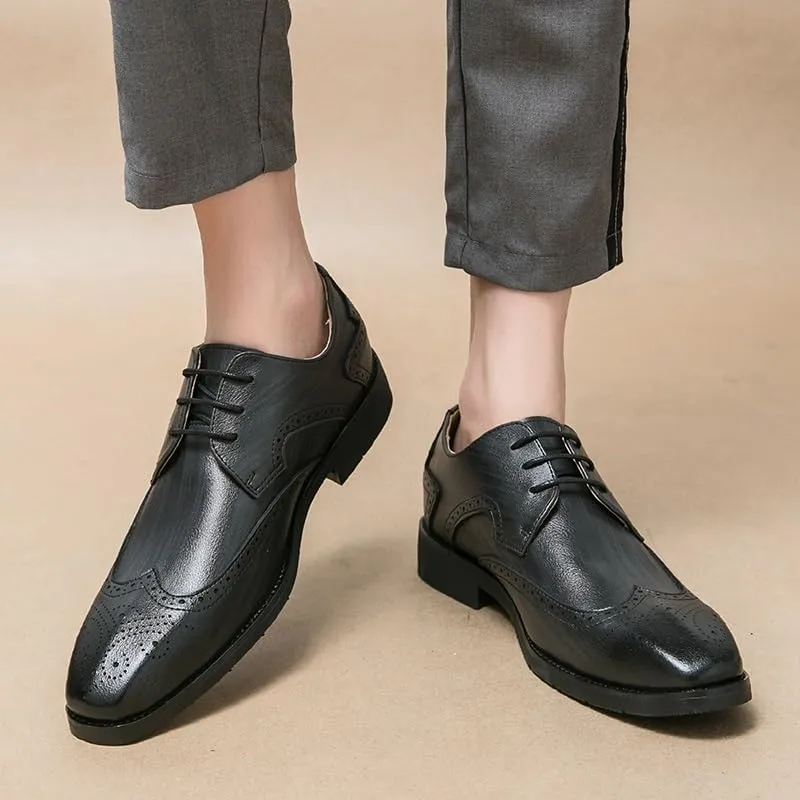 Dress Formal Shoes for Men Lace Up Square Toe Brogue Embossed Wingtips Derby Shoes Vegan Leather Non Slip Anti-Slip Rubber Sole Wedding