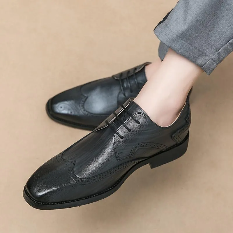 Dress Formal Shoes for Men Lace Up Square Toe Brogue Embossed Wingtips Derby Shoes Vegan Leather Non Slip Anti-Slip Rubber Sole Wedding