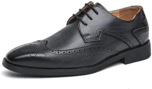 Dress Formal Shoes for Men Lace Up Square Toe Brogue Embossed Wingtips Derby Shoes Vegan Leather Non Slip Anti-Slip Rubber Sole Wedding