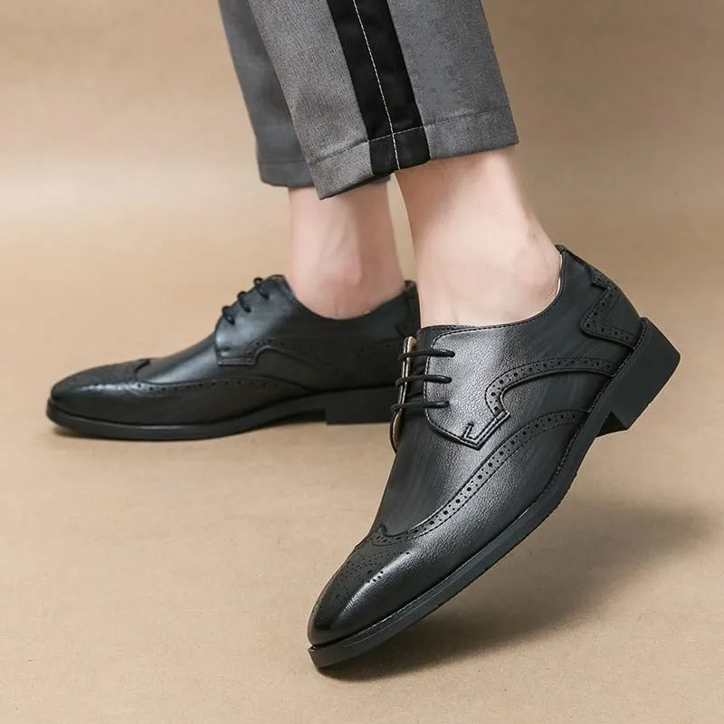 Dress Formal Shoes for Men Lace Up Square Toe Brogue Embossed Wingtips Derby Shoes Vegan Leather Non Slip Anti-Slip Rubber Sole Wedding