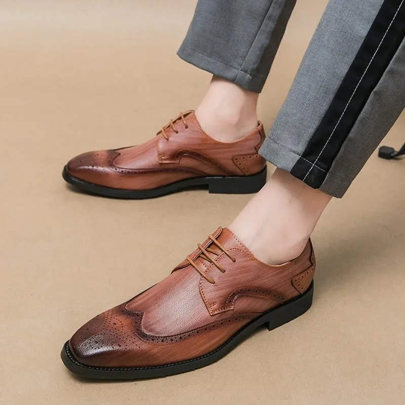 Dress Formal Shoes for Men Lace Up Square Toe Brogue Embossed Wingtips Derby Shoes Vegan Leather Non Slip Anti-Slip Rubber Sole Wedding