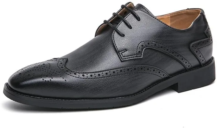 Dress Formal Shoes for Men Lace Up Square Toe Brogue Embossed Wingtips Derby Shoes Vegan Leather Non Slip Anti-Slip Rubber Sole Wedding