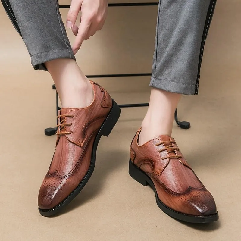 Dress Formal Shoes for Men Lace Up Square Toe Brogue Embossed Wingtips Derby Shoes Vegan Leather Non Slip Anti-Slip Rubber Sole Wedding